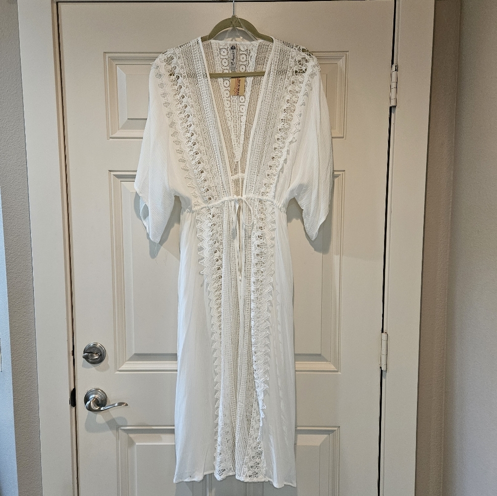 American Rag Maxi Kimono LS Tie Front Intricate Lace Sheer Egret White Small NWT - Picture 14 of 14